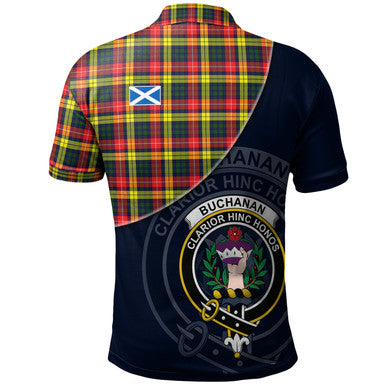 Scottish Buchanan Modern Clan Crest Tartan Polo Shirt - Bend Style Back Side Tartan Plaid