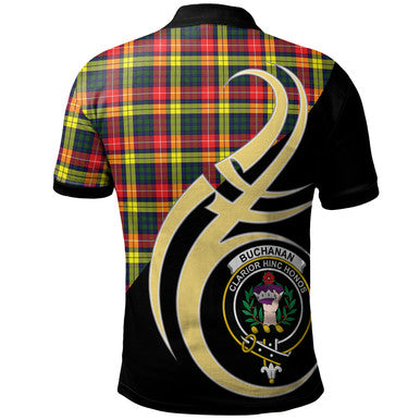 Scottish Buchanan Modern Clan Crest Tartan Polo Shirt Believe in Me Back Side Tartan Plaid