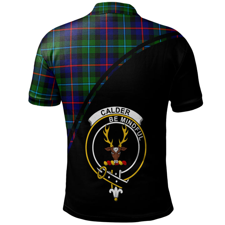 Scottish Calder Clan Crest Tartan Curve Polo Shirt Back Side Tartan Plaid