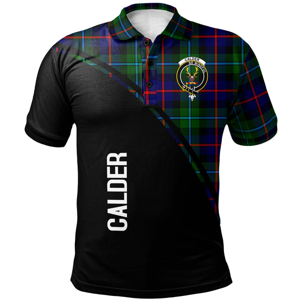 Scottish Calder Clan Crest Tartan Curve Polo Shirt Front Side Tartan Plaid