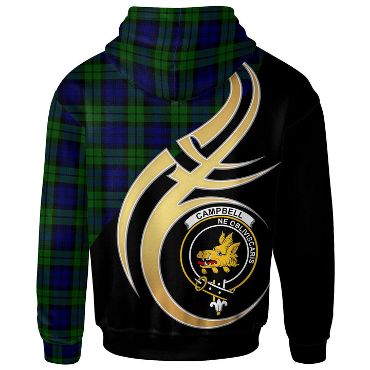 Scottish Campbell Clan Crest Tartan Hoodie - Believe In Me Back Side Tartan Plaid
