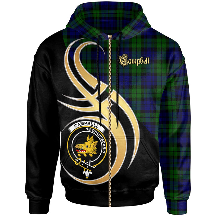 Scottish Campbell Clan Crest Tartan Hoodie - Believe In Me Zip-up Tartan Plaid