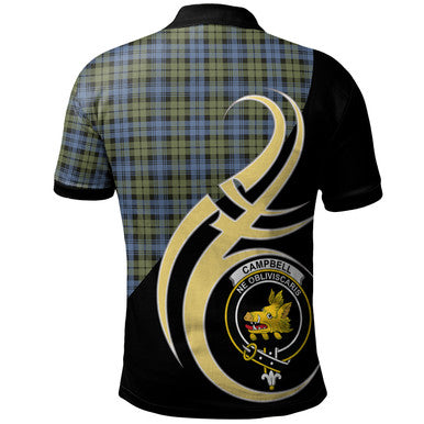 Scottish Campbell Faded Clan Crest Tartan Polo Shirt Believe in Me Back Side Tartan Plaid