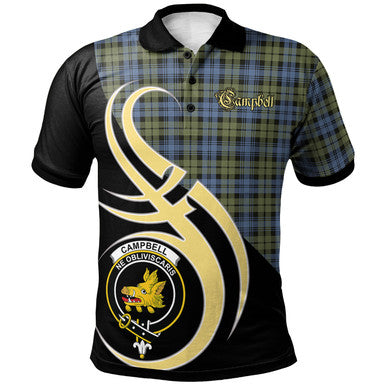 Scottish Campbell Faded Clan Crest Tartan Polo Shirt Believe in Me Front Side Tartan Plaid
