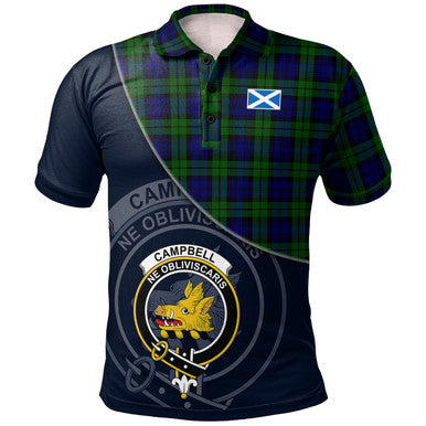Scottish Campbell Modern Clan Crest Tartan Polo Shirt - Bend Style Front Side Tartan Plaid