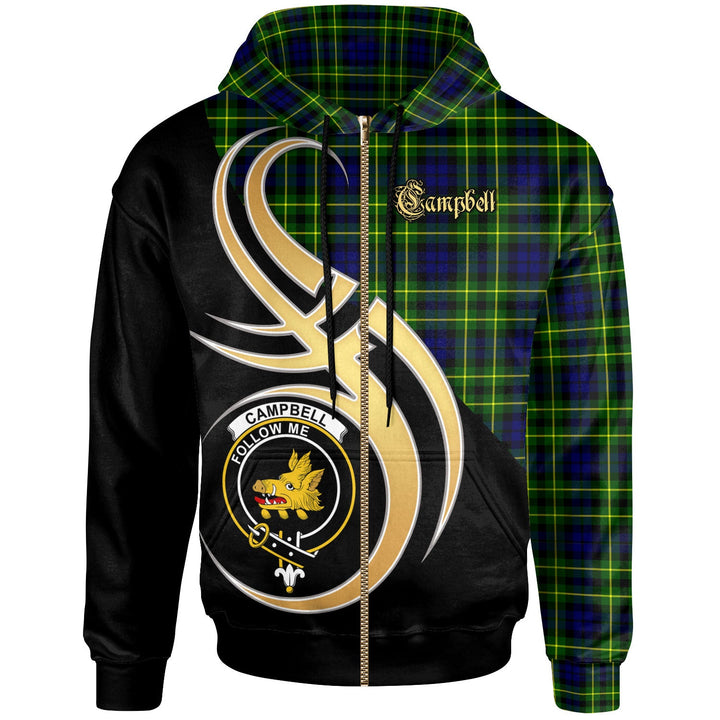 Scottish Campbell of Breadalbane Clan Crest Tartan Hoodie - Believe In Me Zip-up Tartan Plaid