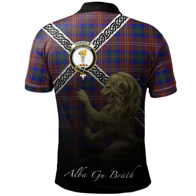 Scottish Chisholm Hunting Modern Clan Crest Tartan Polo Shirt - Celtic with Scotland Lion Back Side Tartan Plaid