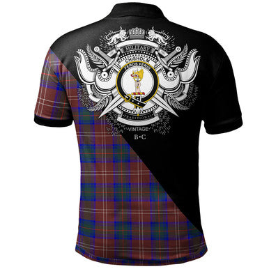 Scottish Chisholm Hunting Modern Clan Crest Tartan Polo Shirt - Military Logo Back Side Tartan Plaid