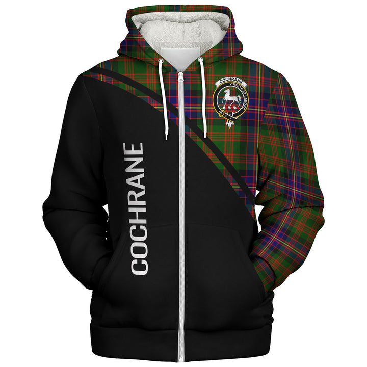 Scottish Cochrane Clan Crest Tartan Curve Sherpa Hoodie Back Side Tartan Plaid