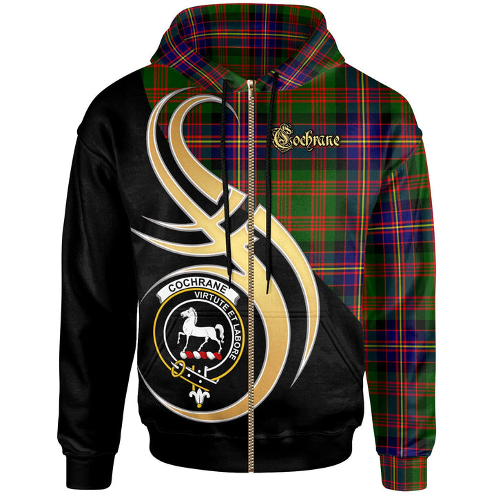 Scottish Cochrane Clan Crest Tartan Hoodie - Believe In Me Zip-up Tartan Plaid