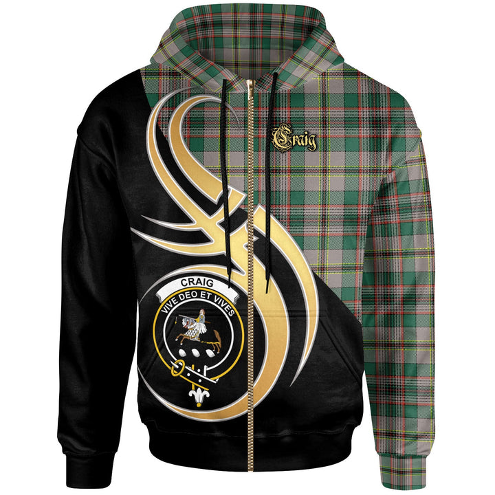 Scottish Craig Clan Crest Tartan Hoodie - Believe In Me Zip-up Tartan Plaid