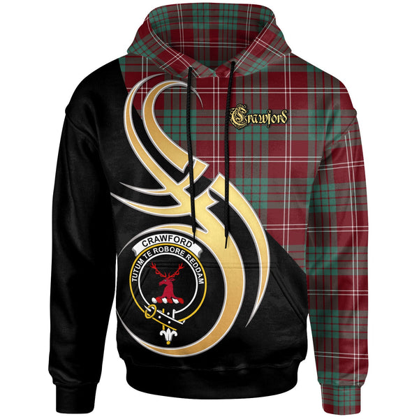 Scottish Crawford Clan Crest Tartan Hoodie - Believe In Me Front Side Tartan Plaid