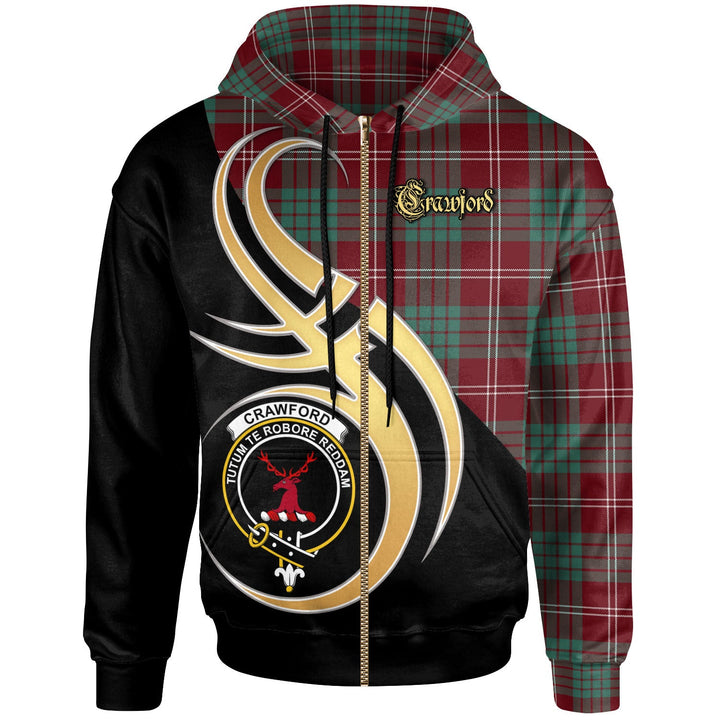 Scottish Crawford Clan Crest Tartan Hoodie - Believe In Me Zip-up Tartan Plaid