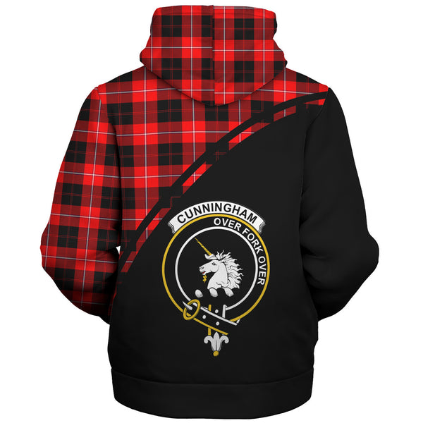 Scottish Cunningham Clan Crest Tartan Curve Sherpa Hoodie Front Side Tartan Plaid