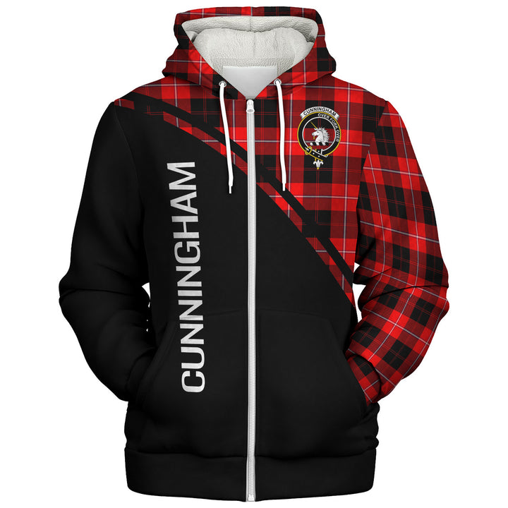 Scottish Cunningham Clan Crest Tartan Curve Sherpa Hoodie Back Side Tartan Plaid