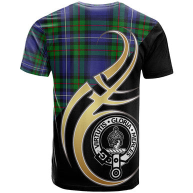Scottish Donnachaidh Clan Crest Tartan T-Shirt Believe in Me Back Side Tartan Plaid