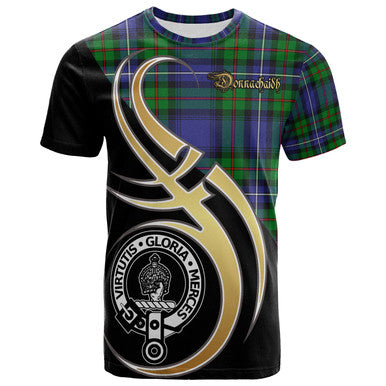 Scottish Donnachaidh Clan Crest Tartan T-Shirt Believe in Me Front Side Tartan Plaid