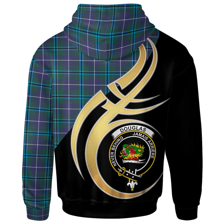 Scottish Douglas Clan Crest Tartan Hoodie - Believe In Me Back Side Tartan Plaid