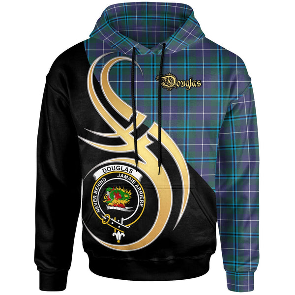 Scottish Douglas Clan Crest Tartan Hoodie - Believe In Me Front Side Tartan Plaid
