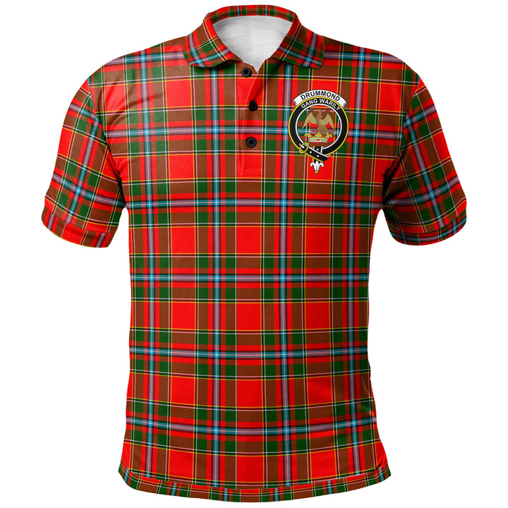 Scottish Drummond Clan Crest Tartan Polo Shirt Front Side Tartan Plaid