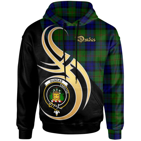 Scottish Dundas Clan Crest Tartan Hoodie - Believe In Me Front Side Tartan Plaid
