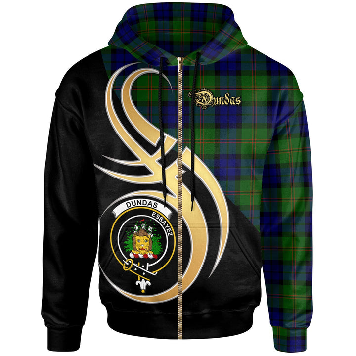 Scottish Dundas Clan Crest Tartan Hoodie - Believe In Me Zip-up Tartan Plaid