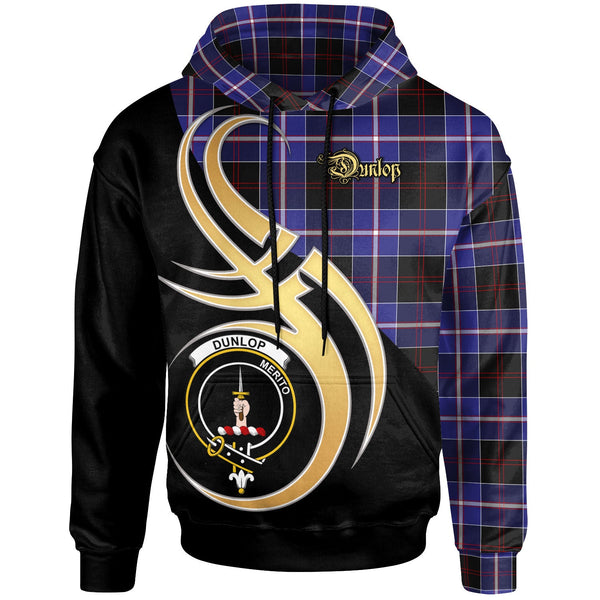 Scottish Dunlop Clan Crest Tartan Hoodie - Believe In Me Front Side Tartan Plaid