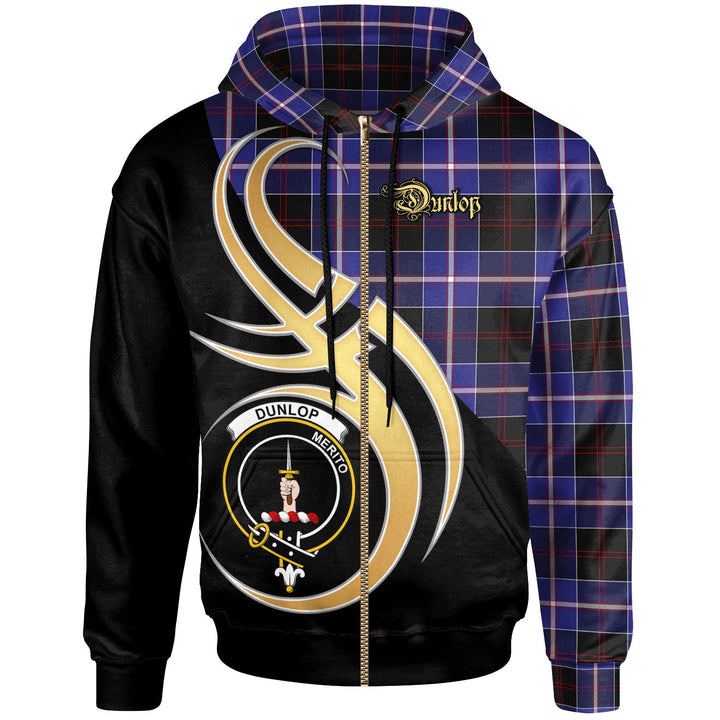 Scottish Dunlop Clan Crest Tartan Hoodie - Believe In Me Zip-up Tartan Plaid