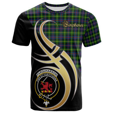 Scottish Farquharson Modern Clan Crest Tartan T-Shirt Believe in Me Front Side Tartan Plaid