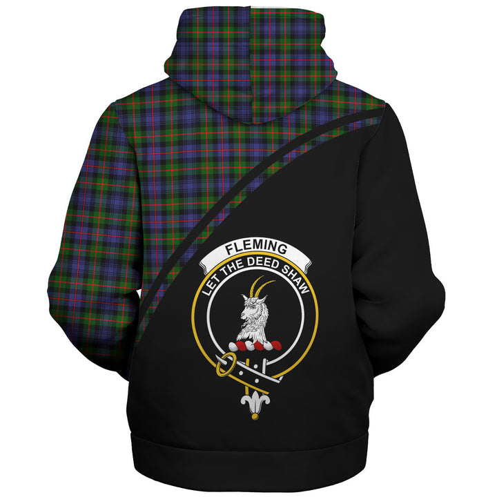 Scottish Fleming Clan Crest Tartan Curve Sherpa Hoodie Front Side Tartan Plaid