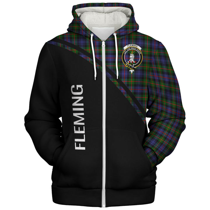 Scottish Fleming Clan Crest Tartan Curve Sherpa Hoodie Back Side Tartan Plaid