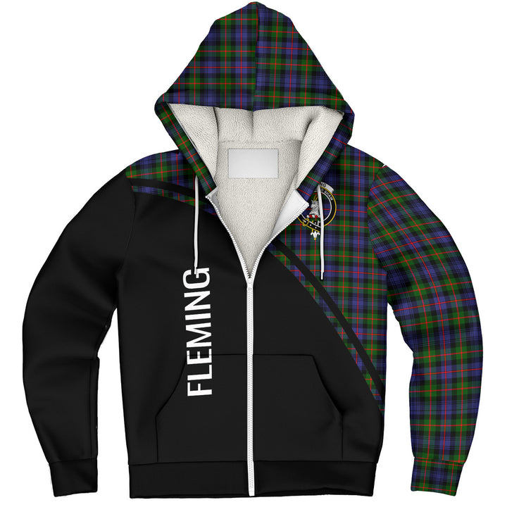 Scottish Fleming Clan Crest Tartan Curve Sherpa Hoodie Tartan Plaid