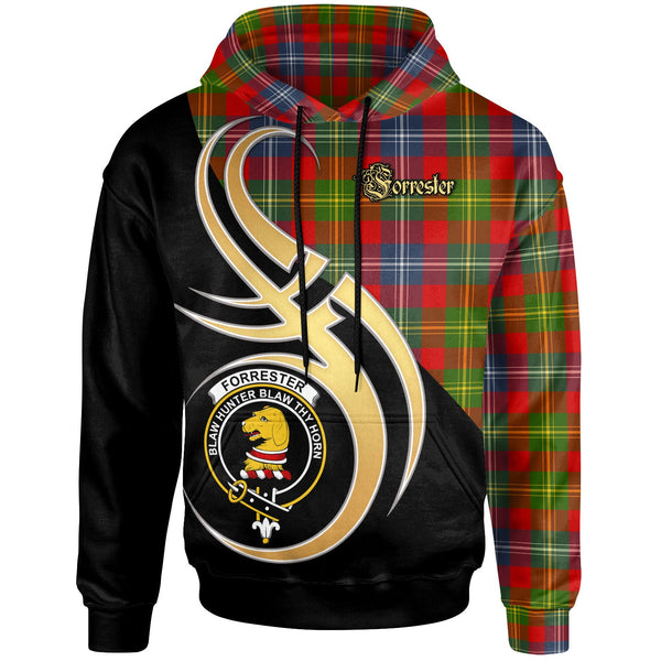 Scottish Forrester Clan Crest Tartan Hoodie - Believe In Me Front Side Tartan Plaid
