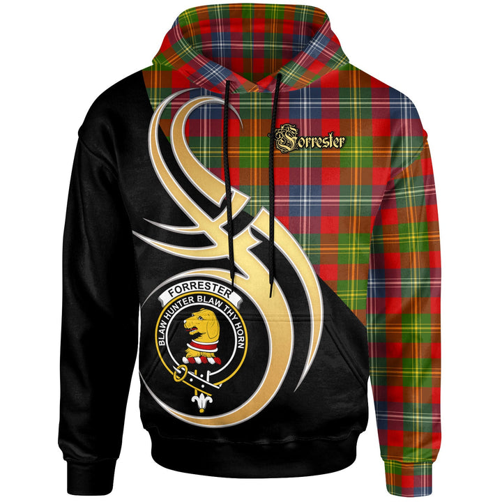 Scottish Forrester Clan Crest Tartan Hoodie - Believe In Me Front Side Tartan Plaid