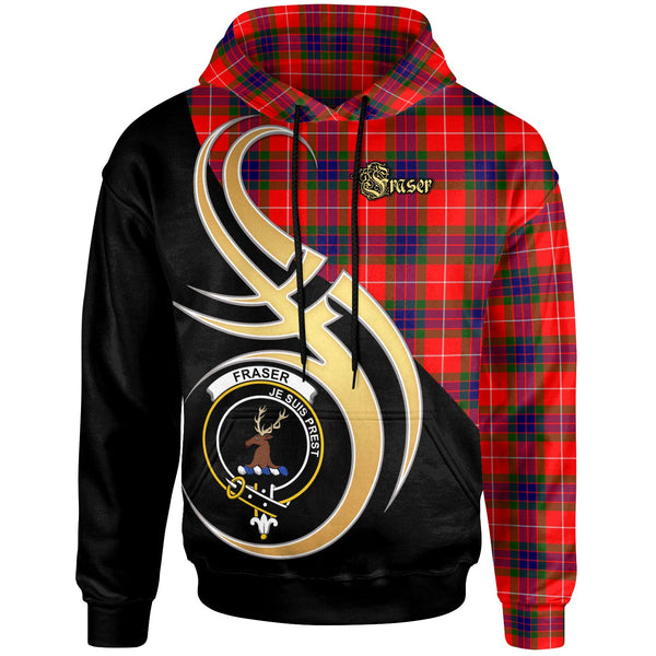 Scottish Fraser Clan Crest Tartan Hoodie - Believe In Me Front Side Tartan Plaid