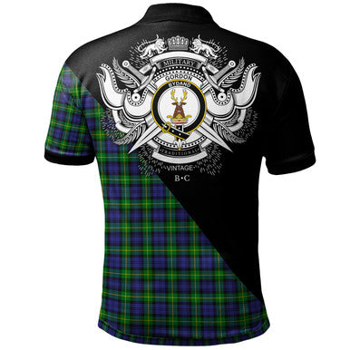 Scottish Stewart of Appin Hunting Modern Clan Crest Tartan Polo Shirt - Military Logo Back Side Tartan Plaid