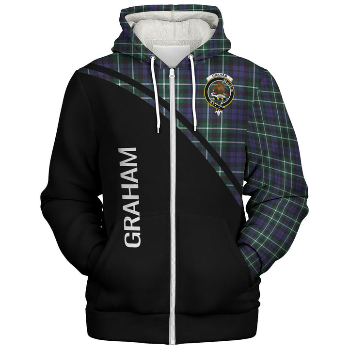 Scottish Graham Clan Crest Tartan Curve Sherpa Hoodie Back Side Tartan Plaid