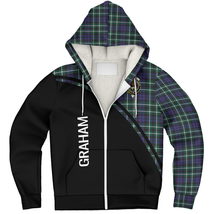Scottish Graham Clan Crest Tartan Curve Sherpa Hoodie Tartan Plaid
