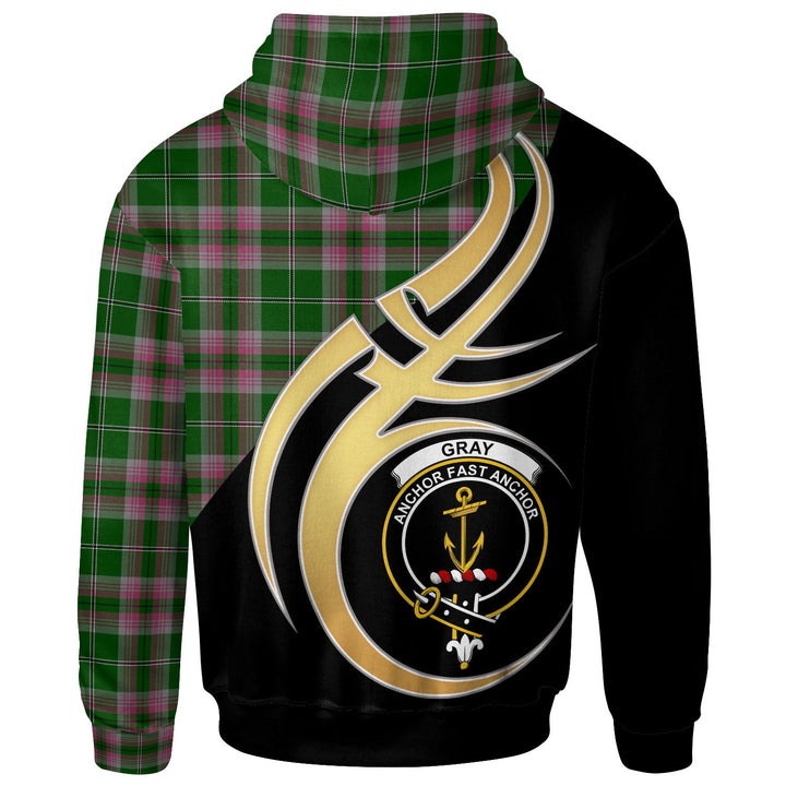 Scottish Gray Clan Crest Tartan Hoodie - Believe In Me Back Side Tartan Plaid