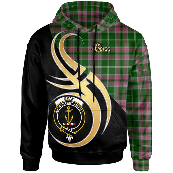 Scottish Gray Clan Crest Tartan Hoodie - Believe In Me Front Side Tartan Plaid