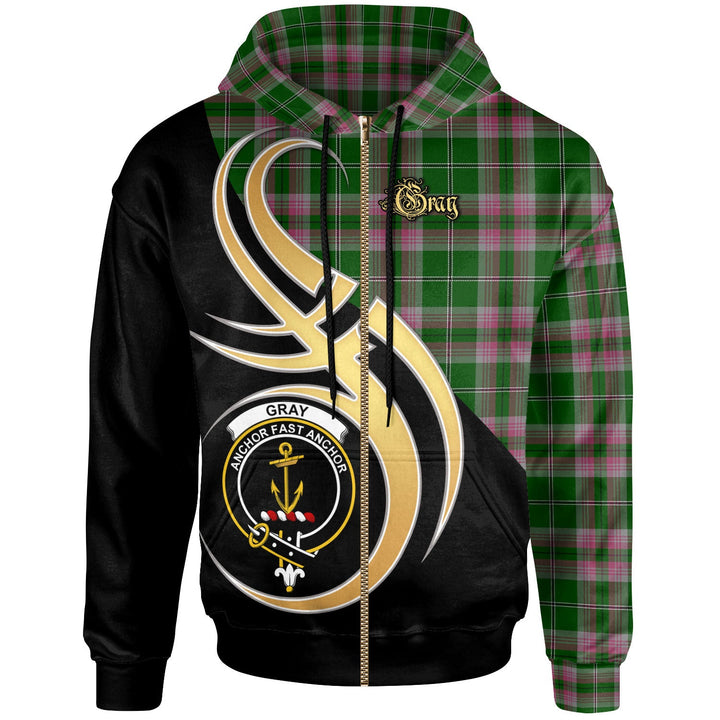 Scottish Gray Clan Crest Tartan Hoodie - Believe In Me Zip-up Tartan Plaid