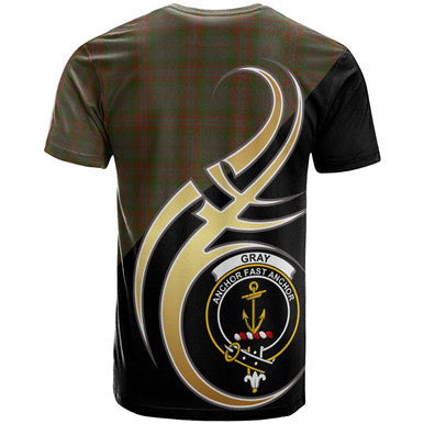 Scottish Gray Clan Crest Tartan T-Shirt Believe in Me Back Side Tartan Plaid