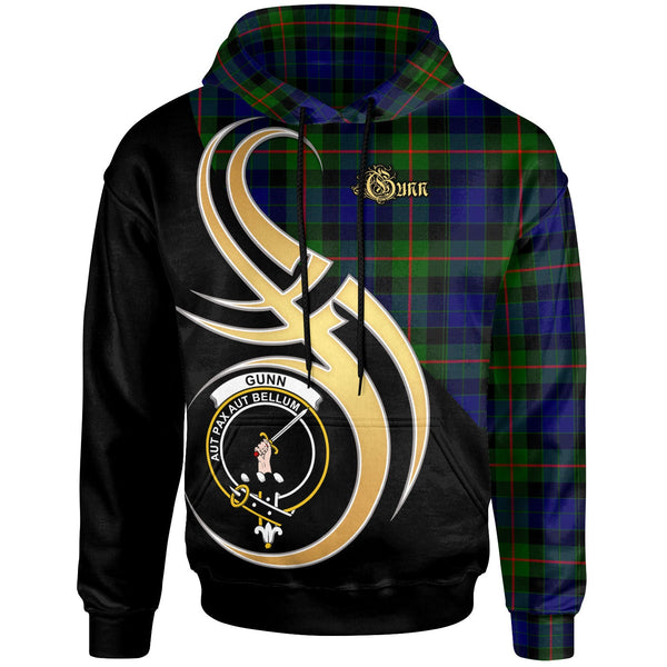 Scottish Gunn Clan Crest Tartan Hoodie - Believe In Me Front Side Tartan Plaid