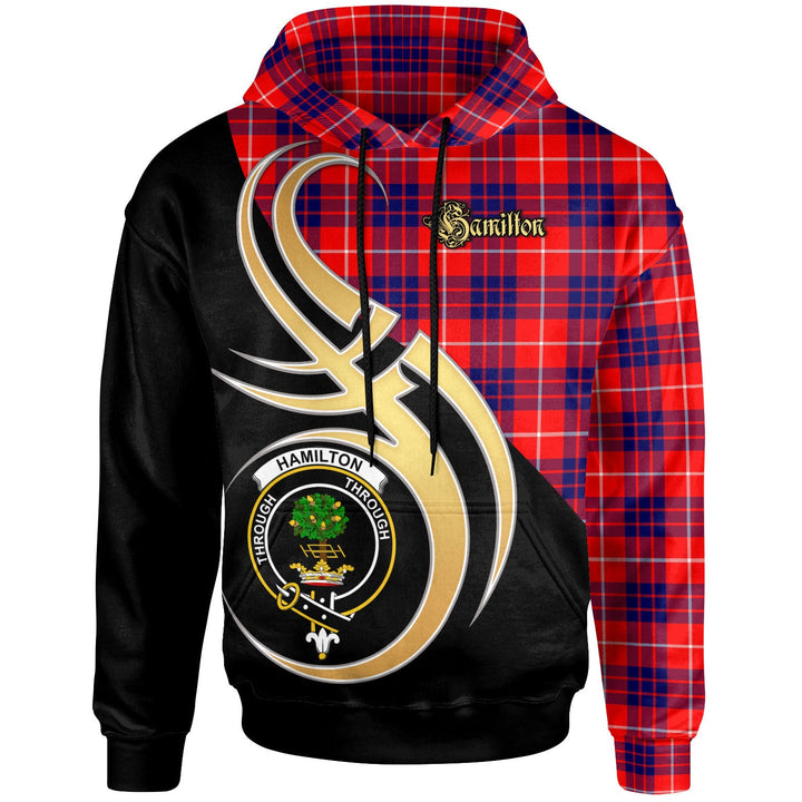 Scottish Hamilton Clan Crest Tartan Hoodie - Believe In Me Front Side Tartan Plaid
