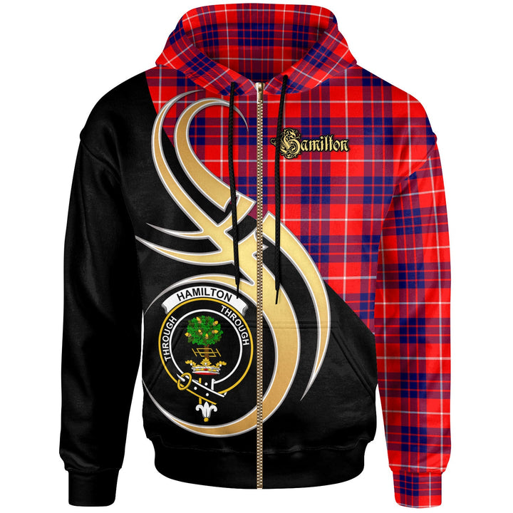 Scottish Hamilton Clan Crest Tartan Hoodie - Believe In Me Zip-up Tartan Plaid