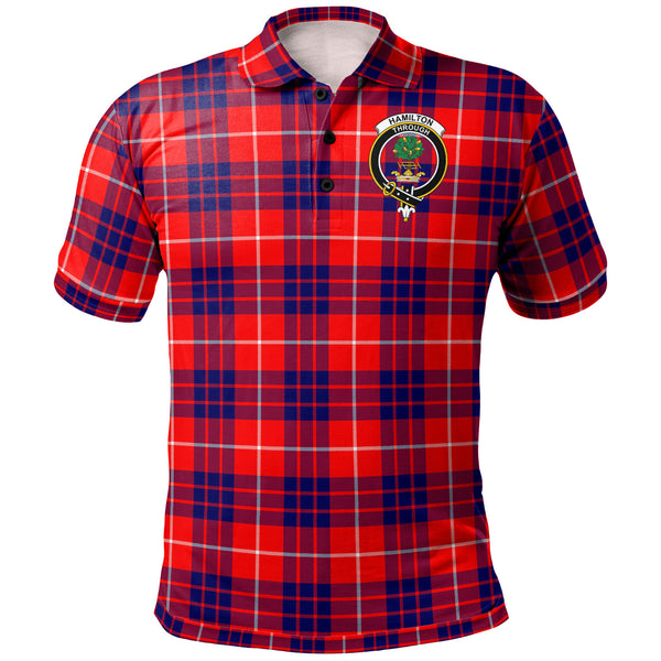 Scottish Hamilton Clan Crest Tartan Polo Shirt Front Side Tartan Plaid