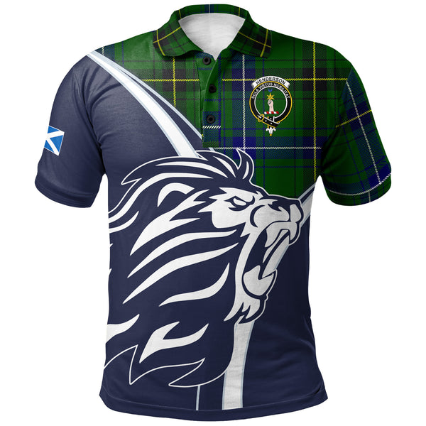 Scottish Henderson Clan Crest Tartan Polo Shirt - Scottish Flag With Lion Front Side Tartan Plaid