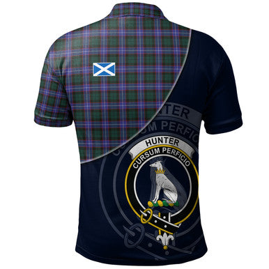 Scottish Hunter Modern Clan Crest Tartan Polo Shirt - Bend Style Back Side Tartan Plaid
