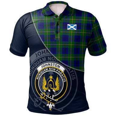 Scottish Johnston Modern Clan Crest Tartan Polo Shirt - Bend Style Front Side Tartan Plaid