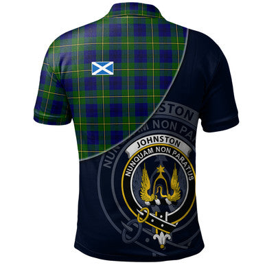 Scottish Johnston Modern Clan Crest Tartan Polo Shirt - Bend Style Back Side Tartan Plaid